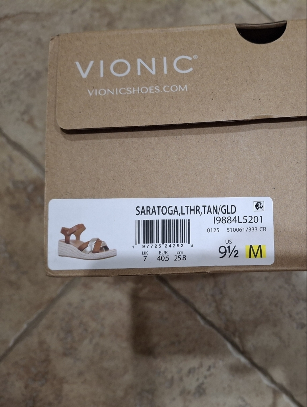 Vionic Tan and Gold Braided Espadrille Wedge Sandals - Picture 9 of 9